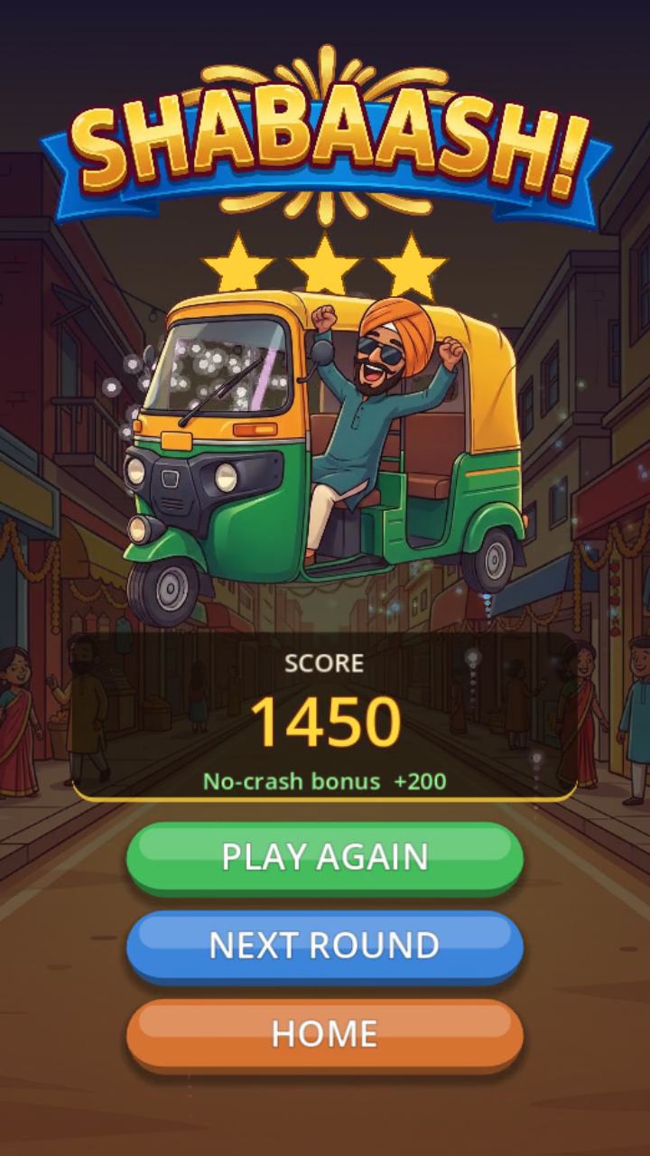 The Chal Rickshaw round-end celebration screen (Shabaash!)